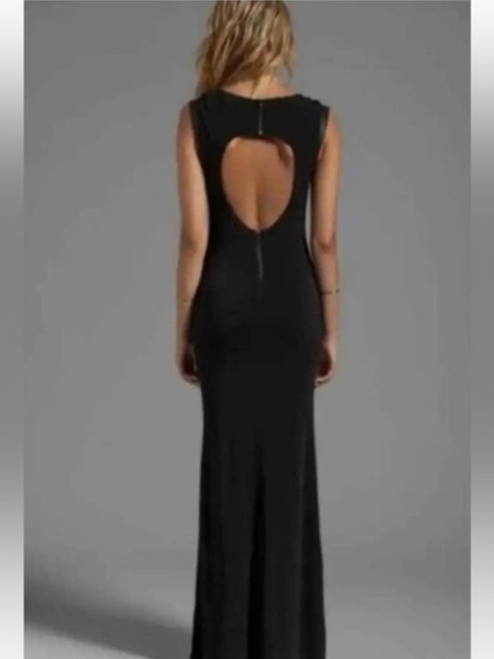 Alice + Olivia Air Black Open Back Cutout Zip Leather Trim Gown Maxi Dress